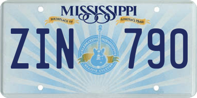 MS license plate ZIN790