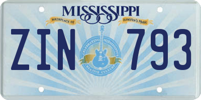 MS license plate ZIN793