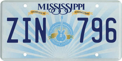 MS license plate ZIN796