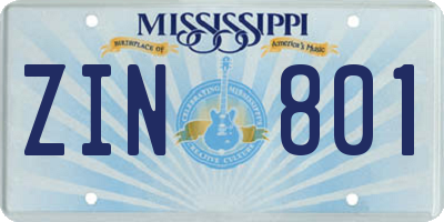 MS license plate ZIN801