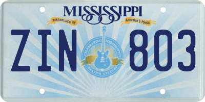 MS license plate ZIN803