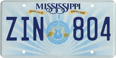 MS license plate ZIN804