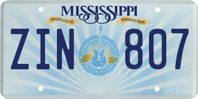 MS license plate ZIN807