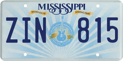 MS license plate ZIN815