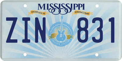MS license plate ZIN831