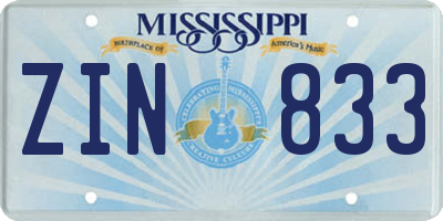 MS license plate ZIN833