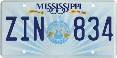 MS license plate ZIN834