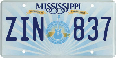 MS license plate ZIN837