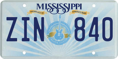 MS license plate ZIN840