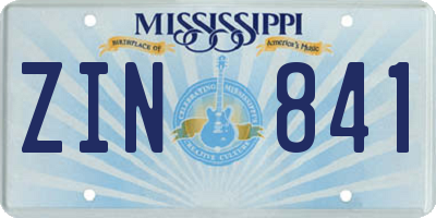 MS license plate ZIN841
