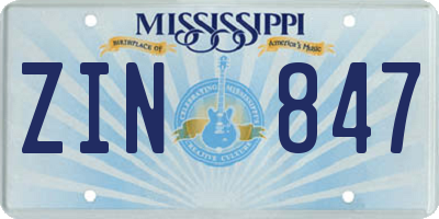 MS license plate ZIN847