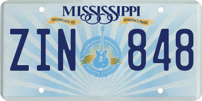 MS license plate ZIN848