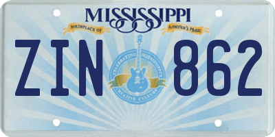 MS license plate ZIN862