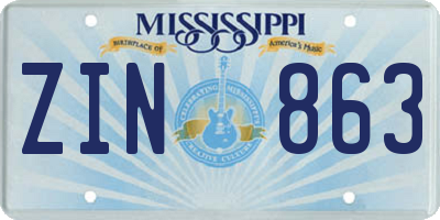 MS license plate ZIN863