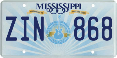MS license plate ZIN868