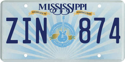 MS license plate ZIN874