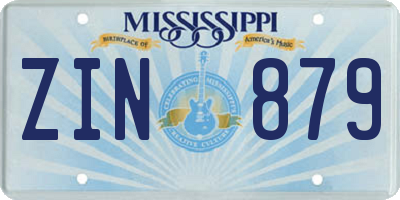 MS license plate ZIN879