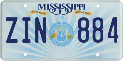 MS license plate ZIN884