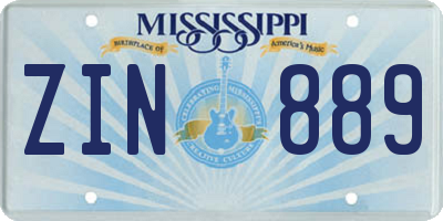 MS license plate ZIN889