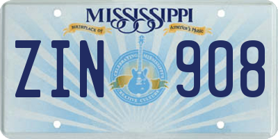 MS license plate ZIN908