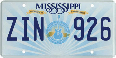 MS license plate ZIN926