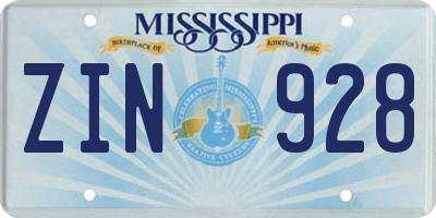 MS license plate ZIN928