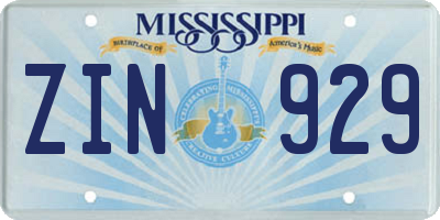 MS license plate ZIN929