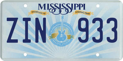 MS license plate ZIN933