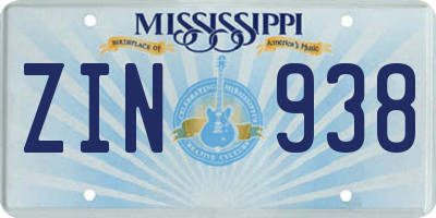 MS license plate ZIN938