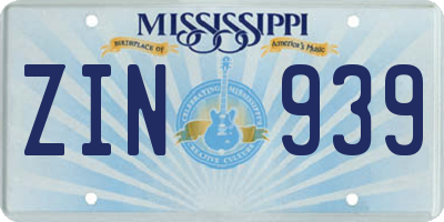 MS license plate ZIN939