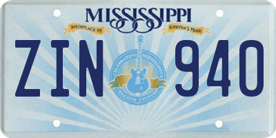 MS license plate ZIN940