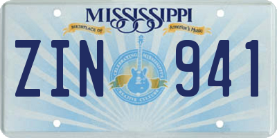 MS license plate ZIN941
