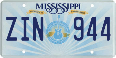 MS license plate ZIN944