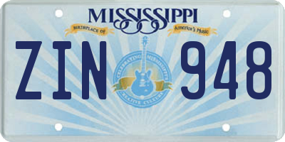 MS license plate ZIN948