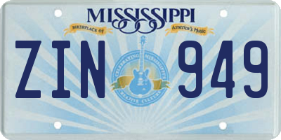 MS license plate ZIN949