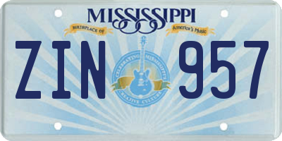 MS license plate ZIN957
