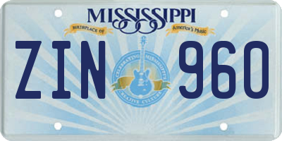MS license plate ZIN960