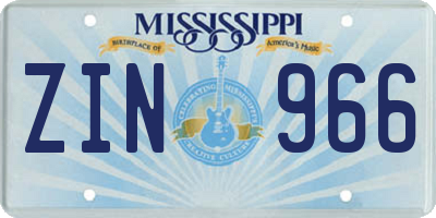 MS license plate ZIN966