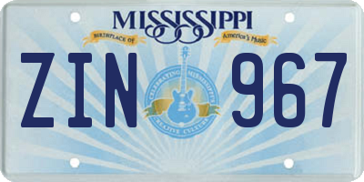 MS license plate ZIN967