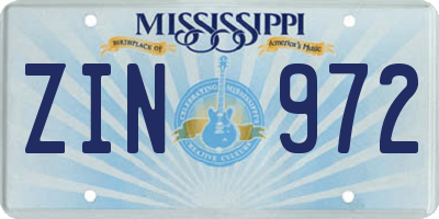 MS license plate ZIN972