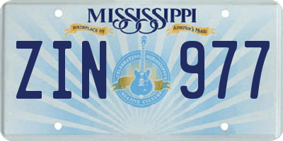 MS license plate ZIN977