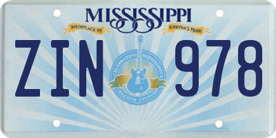 MS license plate ZIN978