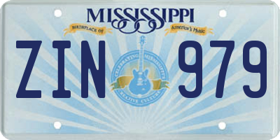 MS license plate ZIN979