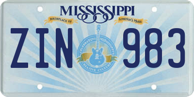 MS license plate ZIN983