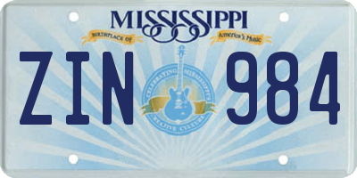 MS license plate ZIN984