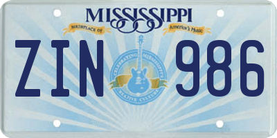 MS license plate ZIN986