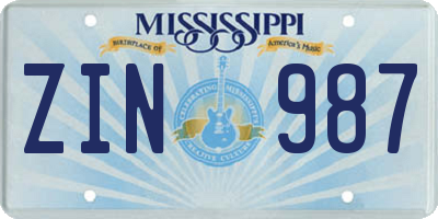 MS license plate ZIN987