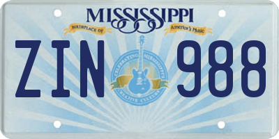 MS license plate ZIN988
