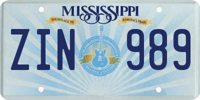 MS license plate ZIN989