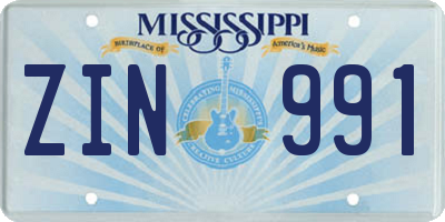 MS license plate ZIN991